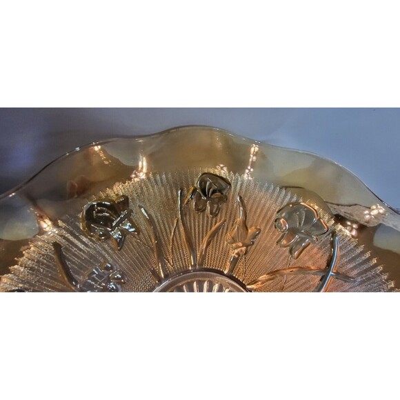 Vintage Mid Century Marigold Ruffled Bowl Iris and Herringbone Jeannette Glass - Picture 4 of 4